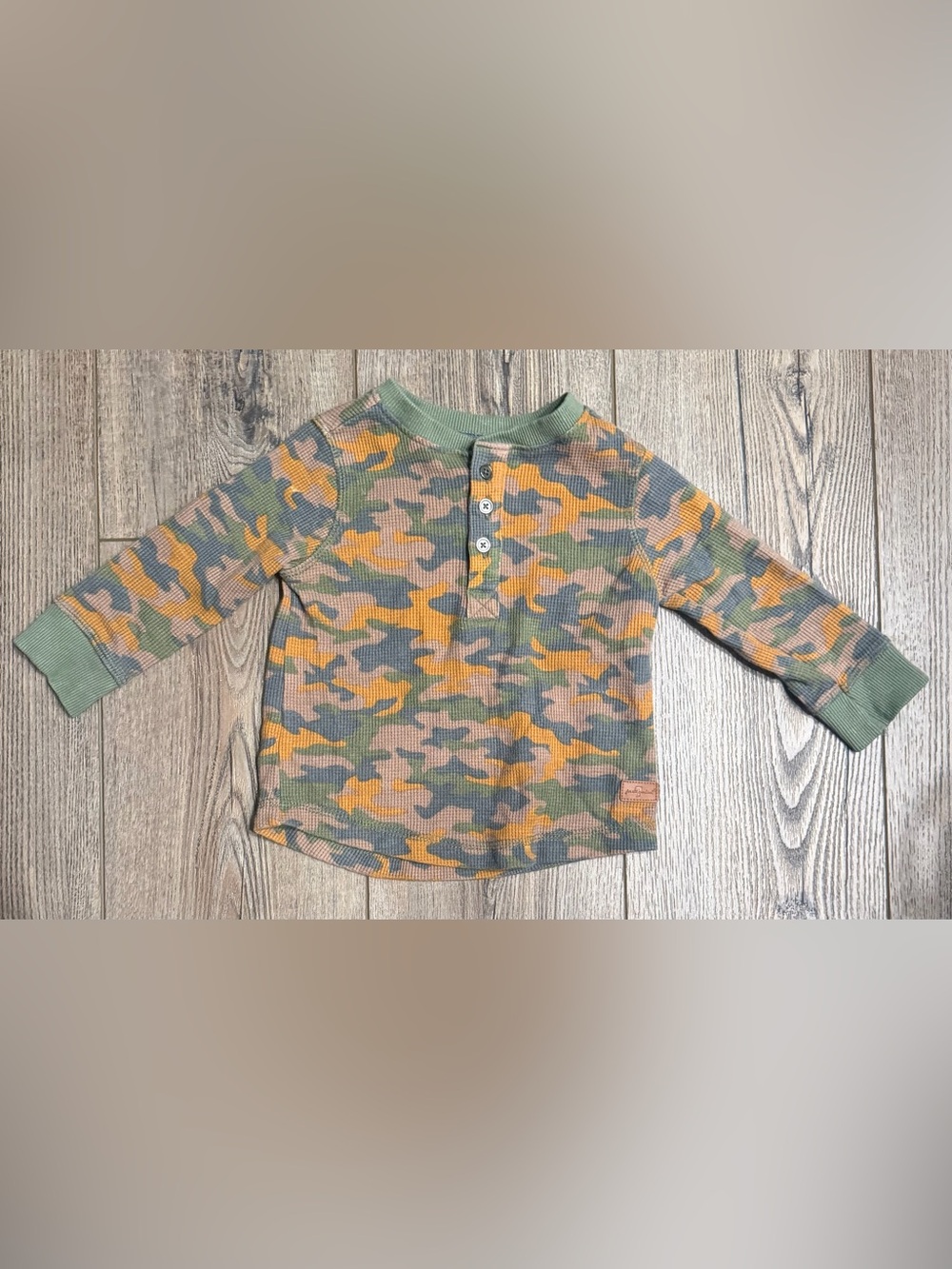 7 For All Mankind Baby Boys 12M Camo Waffle Knit Henley Long Sleeve Top